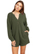 Brushed Ribbed Button Split V Neck Long Sleeve Romper